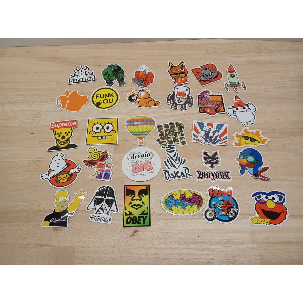 30 Assorted Skateboard Stickers Elmo Homer Simpson SpongeBob graphic colorful